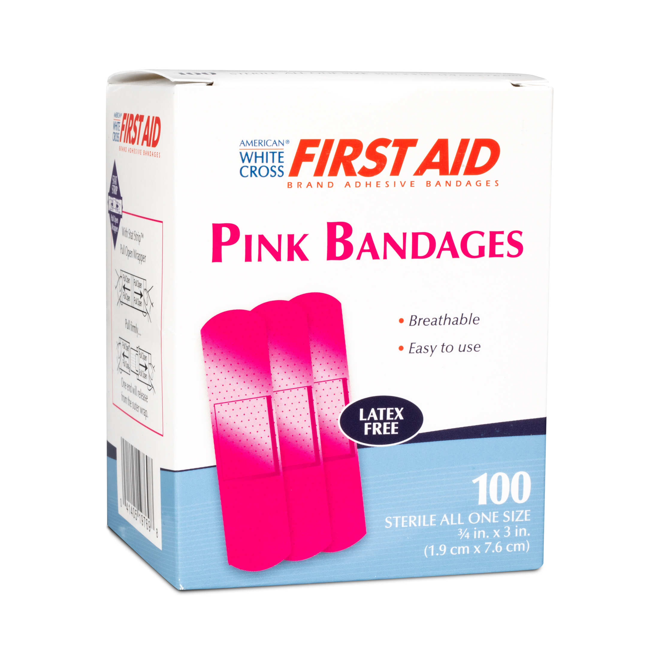 AWC Plastic Pink Adhesive Strip Bandages 3 4 x 3